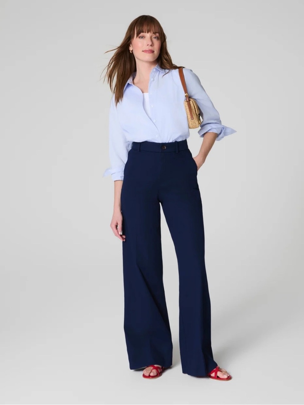 SPANX Super smooth Stretch Twill Navy Wide-Leg High-Rise Trousers SP